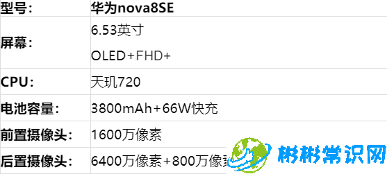 华为nova8se参数配置是多少 nova8se参数配置详情介绍