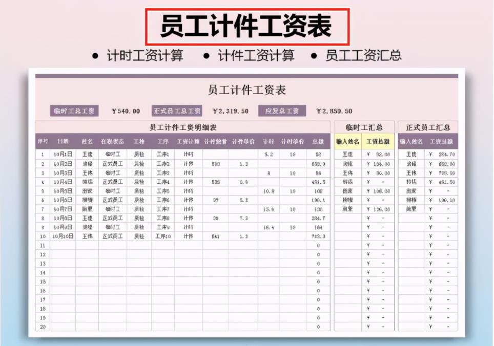 最简单的个人工资表模板（工人工资表格式范本）